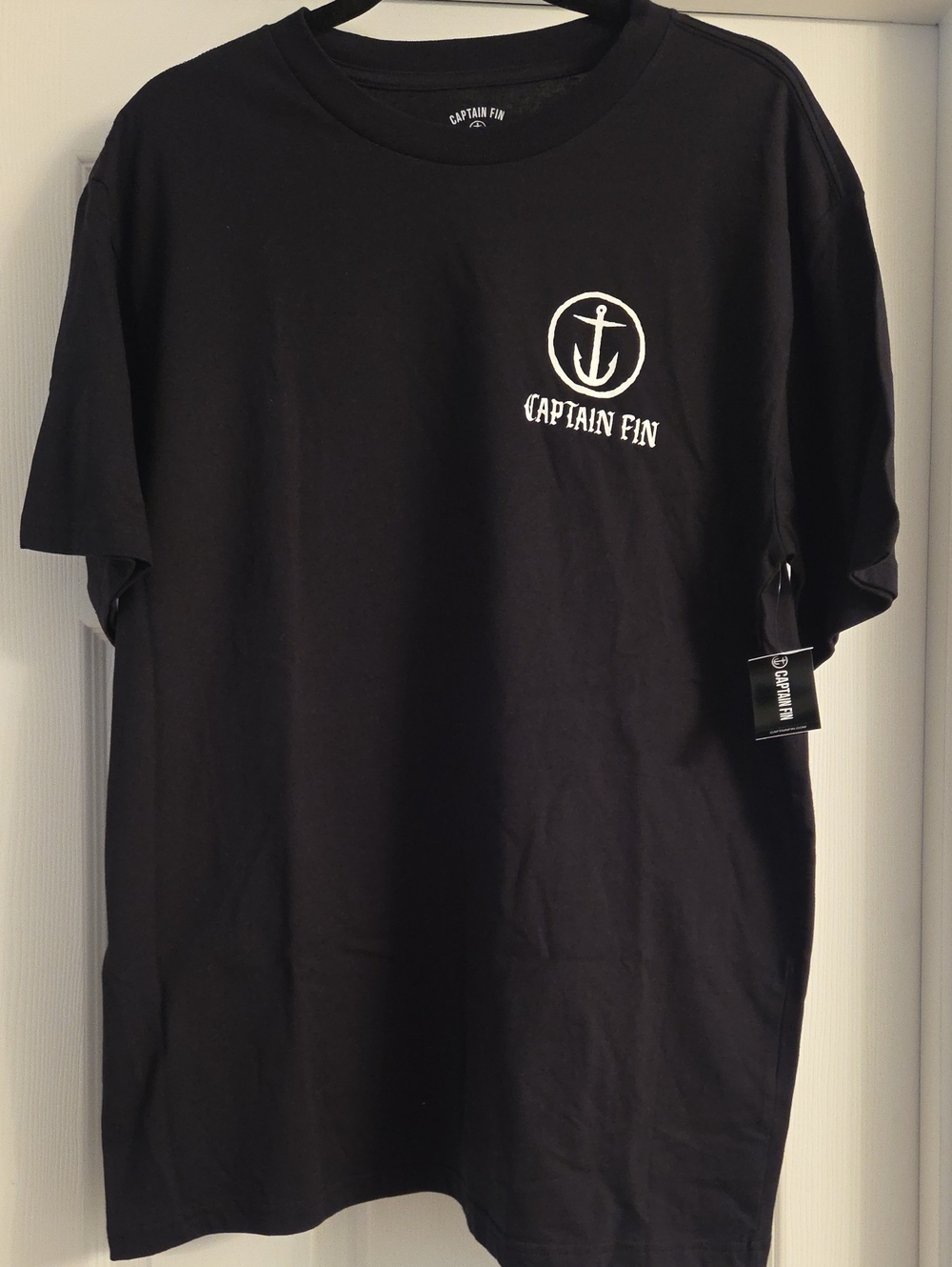 Captain Fin Men's Black Anchor Logo Short Sleeve Tee - Classic Crew